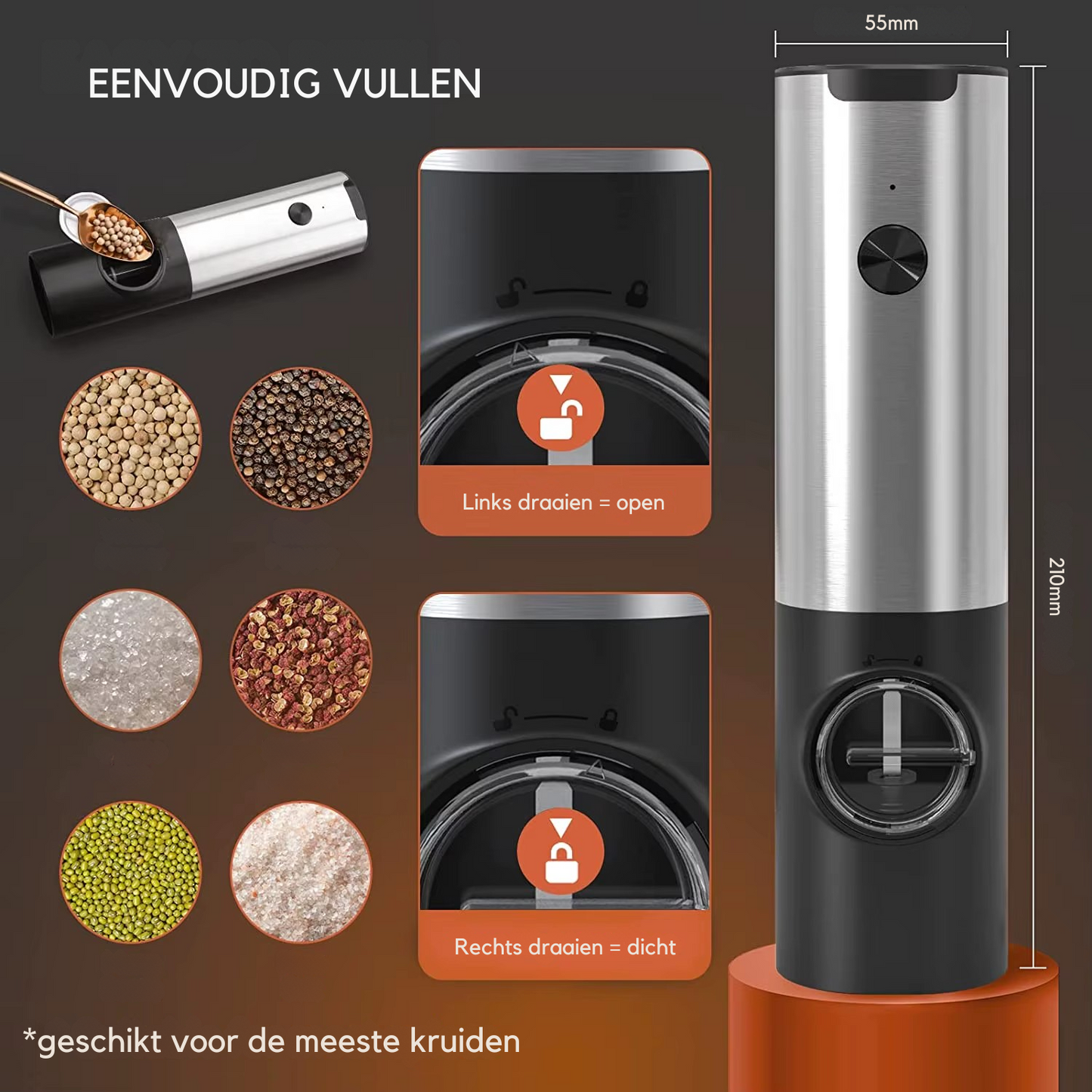 🌶️ GrindMaster Luxe – Moulin à poivre électrique avec station de recharge USB