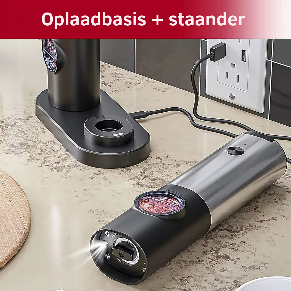 🌶️ GrindMaster Luxe – Moulin à poivre électrique avec station de recharge USB