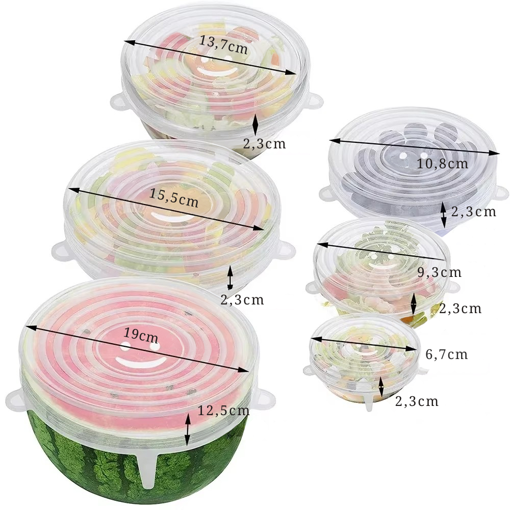 🌱 FlexiSeal – Couvercles extensibles en silicone réutilisables (6 pièces)