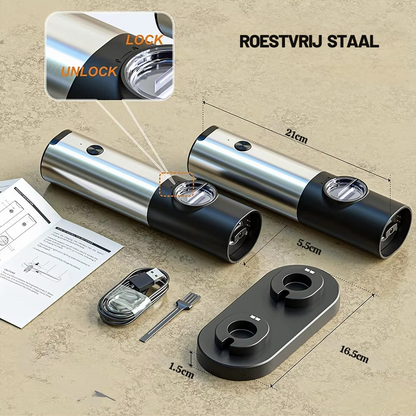 GrindMaster Luxe™ – Elektrische Pepermolen met USB-laadstation
